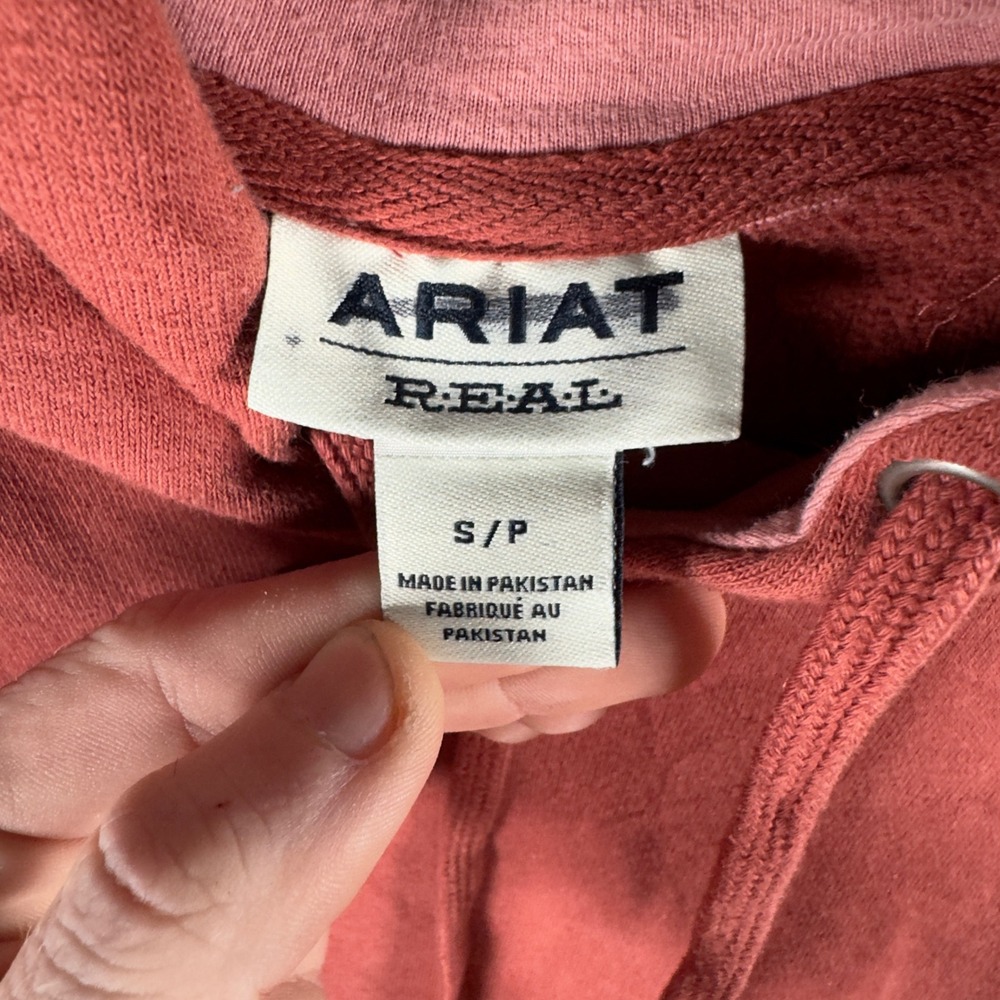 Ariat Real Womens Hoodie Small Red Clay Pullover Logo Sleeve Fleece Sweatshirt‎ - Picture 4 of 10